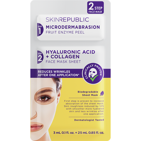 Skin Republic 2 Step Hyaluronic Acid + Collagen Face Mask Sheet